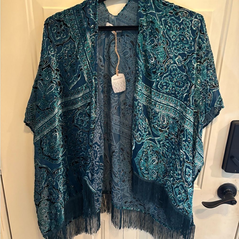 World Market Boho Chic Blue Paisley Kimono - Picture 7 of 7